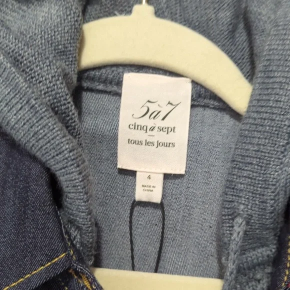 NWT Cinq a Sept Hooded Denim Jacket with Gray Hood - Picture 6 of 14